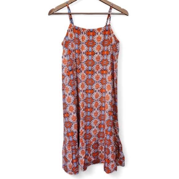 Women's Anthropologie Nanette Lepore Boho Orange & Blue Midi Sundress 10 - Picture 2 of 9
